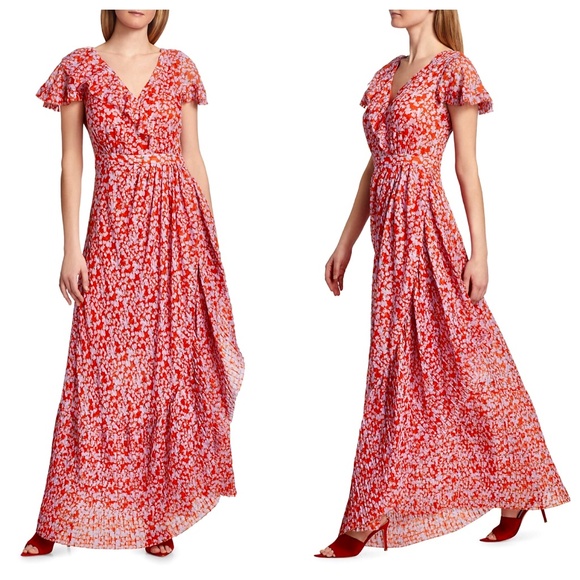 $795 TANYA TAYLOR NWT Designer Silk Boho Red Purple Floral Maxi Dress — Size 6 - Picture 3 of 16